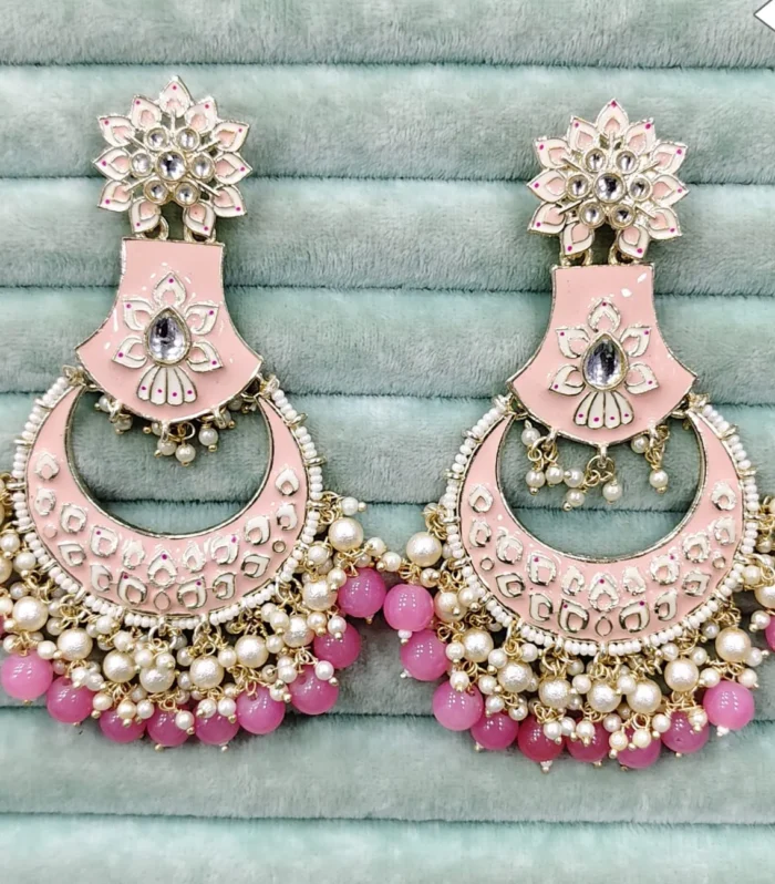 Amber Pearl Chandbali Earrings - Zaariyah Premium Collection